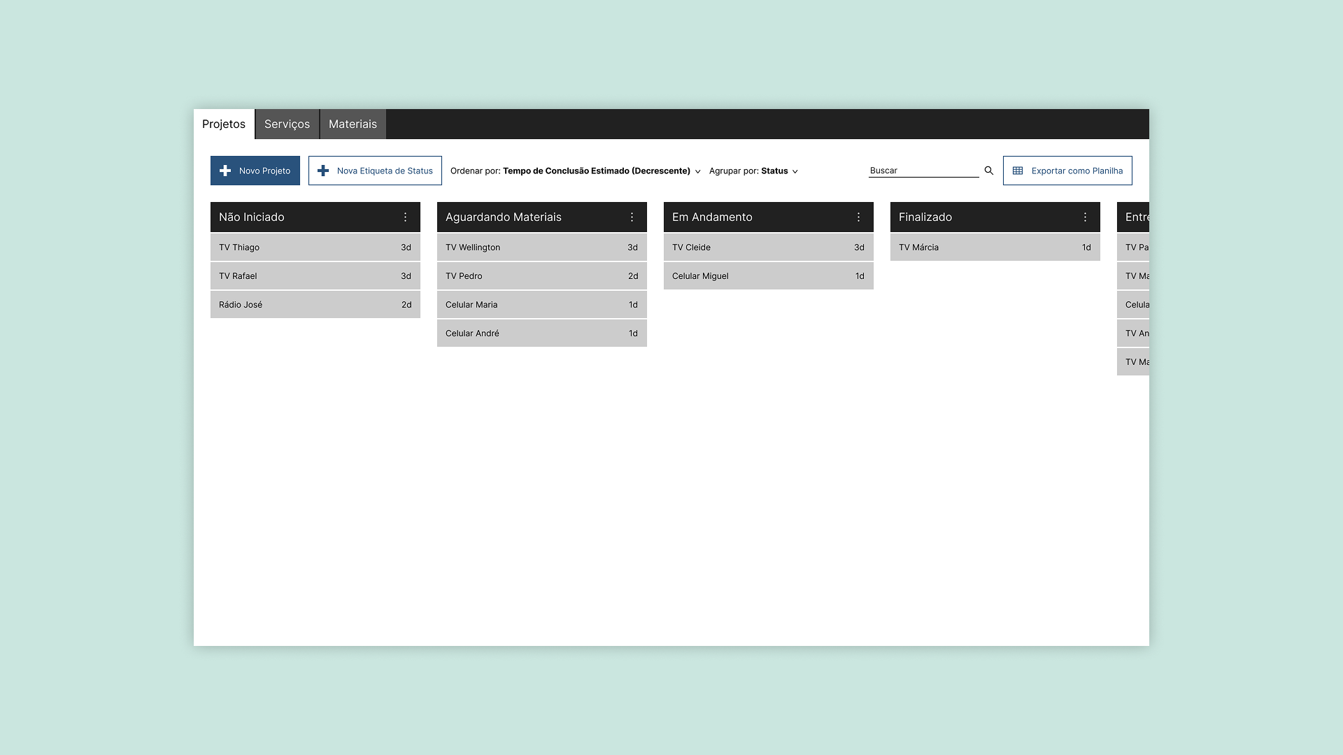The first prototype, featuring a kanban table and multiple tabs.